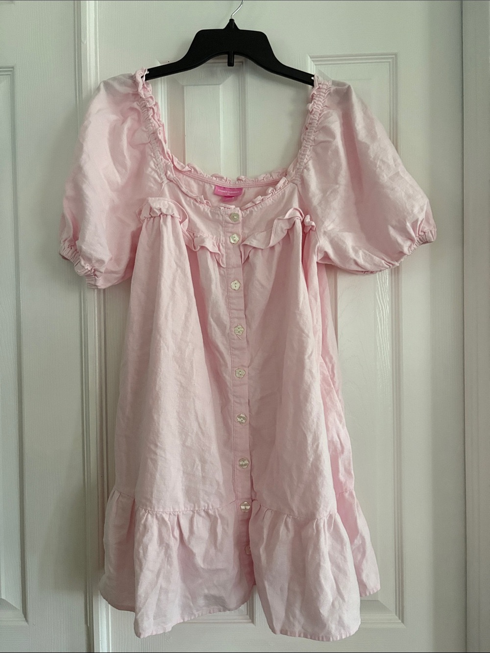 Stoney Clover Lane X Target Puff Sleeve Pink Babydoll Dress Linen Rayon Size M